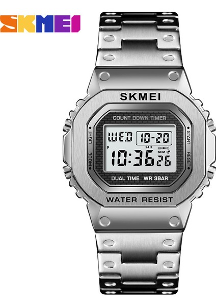 Gümüş Relogio Skmei 1456 Erkekler Dijital Saat Paslanmaz Çelik Kronograf Geri Sayım Kol Saati Şok LED Sprot Izle Skmei Montre Homm (Yurt Dışından) fiyatları