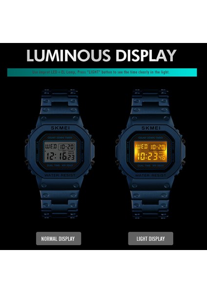 Gümüş Relogio Skmei 1456 Erkekler Dijital Saat Paslanmaz Çelik Kronograf Geri Sayım Kol Saati Şok LED Sprot Izle Skmei Montre Homm (Yurt Dışından) fırsatları