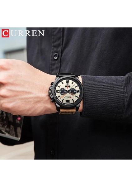 Pembe Izle Erkekler Için Üst Marka Lüks Curren Moda Deri Kuvars Erkek Saatler Tarih Iş Spor Erkek Kol Saati Montre Homme (Yurt Dışından)