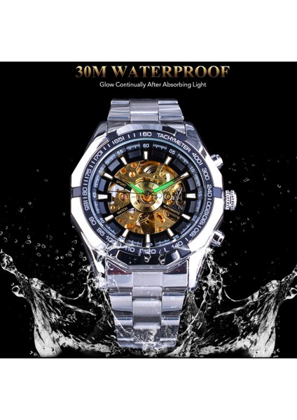Siyah Gümüş Forsining Altın Dişli Ajur Steampunk Yarış Spor Askeri Tasarım Su Geçirmez Erkek Mekanik Izle Üst Marka Lüks (Yurt Dışından) indirimleri