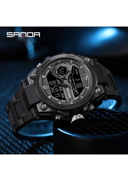 Yeşil Sanda Moda Dijital Saat Erkekler Darbeye Dayanıklı Su Geçirmez Çift Izle LED Kronograf Çalar Saat Erkek Saati Serin Saat Erkek Saati (Yurt Dışından)