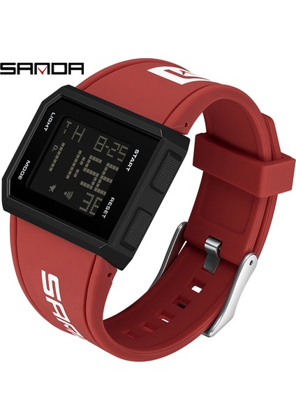 Kırmızı Sanda Erkek Spor Elektronik Saat Basit Kare Aydınlık Su Geçirmez 30 M LED Analog Dijital Elektronik Saat Relogios Masculino (Yurt Dışından)