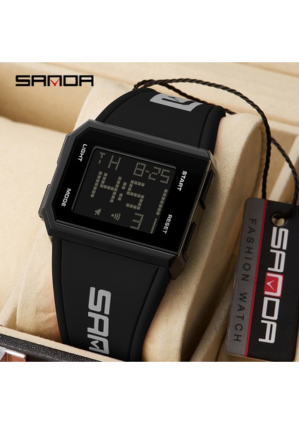 Kırmızı Sanda Erkek Spor Elektronik Saat Basit Kare Aydınlık Su Geçirmez 30 M LED Analog Dijital Elektronik Saat Relogios Masculino (Yurt Dışından)