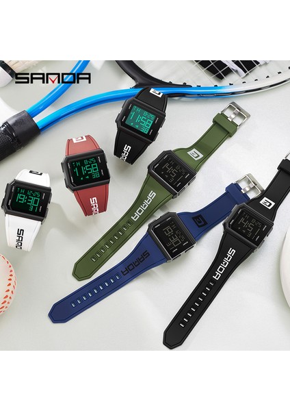Kırmızı Sanda Erkek Spor Elektronik Saat Basit Kare Aydınlık Su Geçirmez 30 M LED Analog Dijital Elektronik Saat Relogios Masculino (Yurt Dışından)