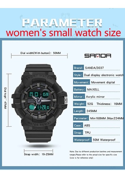3037 Ms Siyah Beyaz Askeri Dijital Saat Erkekler Için Spor Kol Saati Koşu Saati Su Geçirmez Sanda Lüks Erkek Saatler Relogio Reloj (Yurt Dışından)
