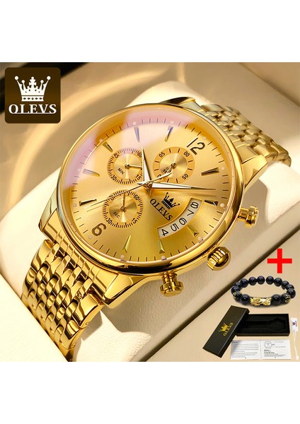 2867 Altın Px 2023 Olevs Orijinal Altın Izle Erkekler Için Lüks Marka Askeri Deri Büyük Altın Chronograph Erkek Kol Saatleri Relogio Masculino (Yurt Dışından)