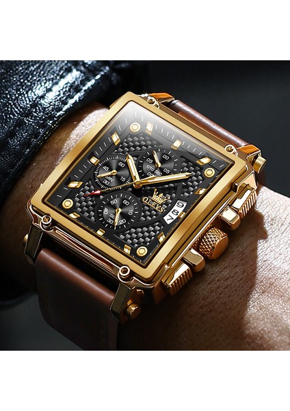 2867 Altın Px 2023 Olevs Orijinal Altın Izle Erkekler Için Lüks Marka Askeri Deri Büyük Altın Chronograph Erkek Kol Saatleri Relogio Masculino (Yurt Dışından)
