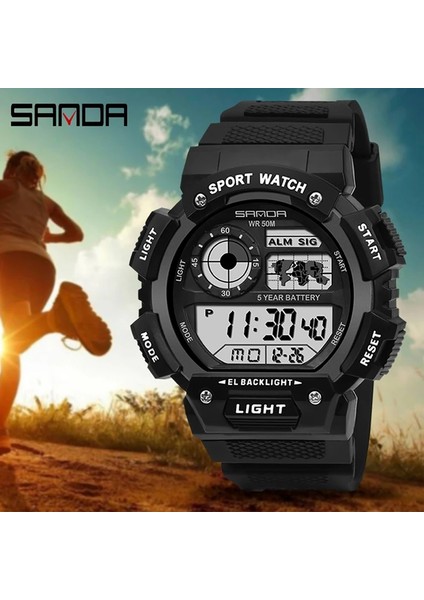 Siyah Sanda Erkekler Elektronik Saat Aydınlık Su Geçirmez Çok Fonksiyonlu Açık Spor Erkek Saatler Askeri Saat Relogio Masculino 6009 (Yurt Dışından)