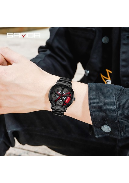 Mavi Kırmızı Sanda Erkek Özel Tasarım Jant Izle Süper Araba Jant Su Geçirmez Yaratıcı Paslanmaz Çelik Erkek Saati Relogio Masculino (Yurt Dışından) fırsatları