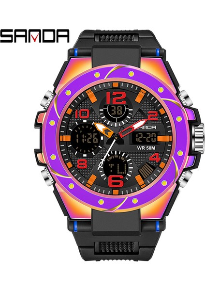 6008 Mor Sanda Erkekler Spor Izle Askeri Saatler LED Kuvars Çift Ekran Su Geçirmez Açık Spor Erkek Kol Saatleri Relogio Masculino (Yurt Dışından)