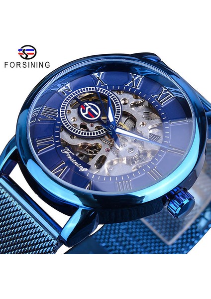 GMT1040-11 Forsining Retro Moda Tasarım Spor Mekanik Saat Aydınlık Eller Şeffaf Örgü Bilezik Erkekler Için Üst Marka Lüks (Yurt Dışından)
