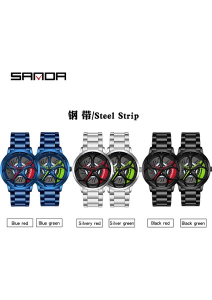 Gümüş Yeşil Sanda Erkek Özel Tasarım Jant Izle Süper Araba Jant Su Geçirmez Yaratıcı Paslanmaz Çelik Erkek Saati Relogio Masculino (Yurt Dışından) fiyatları