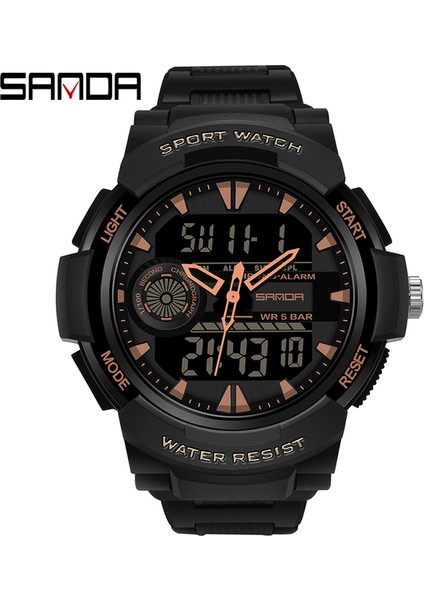 Gül Sanda Saatler Erkekler Için 50 M Su Geçirmez Saat Alarmı Reloj Hombre Çift Ekran Kol Saati Kuvars Askeri Izle Spor Erkek Relogio (Yurt Dışından)