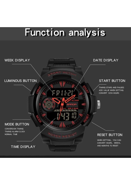 Gül Sanda Saatler Erkekler Için 50 M Su Geçirmez Saat Alarmı Reloj Hombre Çift Ekran Kol Saati Kuvars Askeri Izle Spor Erkek Relogio (Yurt Dışından)