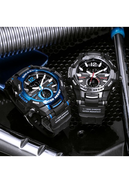 Kırmızı Smael Erkek Spor Kuvars Izle Erkekler LED Dijital 5ATM Su Geçirmez Spor Askeri Saatler Adam Çift Ekran Kol Saati Relogio Erkekler (Yurt Dışından) fiyatları