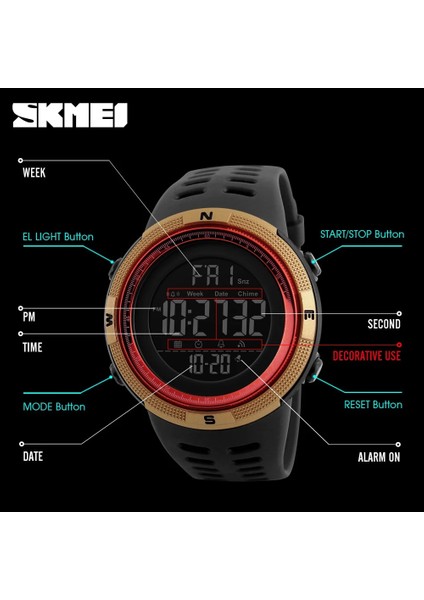 Kırmızı Skmei Adam Spor Elektron Saatler Chronos Geri Sayım Su Geçirmez LED Dijital Saat Aydınlık Askeri Kol Saati Relogio Masculino (Yurt Dışından) modelleri