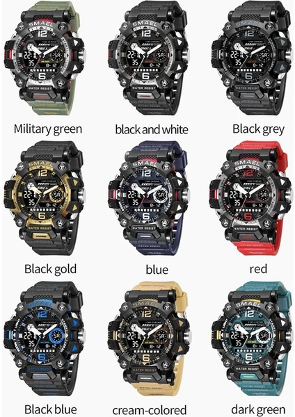 Khaik Smael Marka Erkek Spor Moda Izle 8072 Çift Ekran Analog Dijital Kol Saatleri Erkekler Su Geçirmez Kuvars Askeri Saatler Erkek (Yurt Dışından) fırsatları