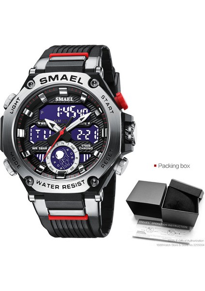 Gümüş Kutu Smael Elektronik Saat Erkekler Için Moda Çift Zamanlı Gösterge Dijital Kol Saati Otomatik Tarih Kronograf Kuvars LED Saatler 8069 (Yurt Dışından)