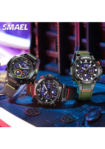 Gümüş Kutu Smael Elektronik Saat Erkekler Için Moda Çift Zamanlı Gösterge Dijital Kol Saati Otomatik Tarih Kronograf Kuvars LED Saatler 8069 (Yurt Dışından) fiyatları