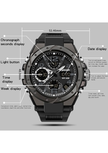 6024 Siyah Mavi Sanda Moda Altın Kasa Erkek Saatler Spor Kronograf Hd Çift Ekran Kuvars Izle 50M Suya Dayanıklı Aydınlık Reloj Hombre (Yurt Dışından) indirimleri