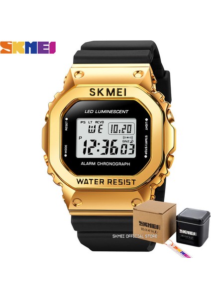 Kutu ile Altın Skmeı Moda LED Işık Dijital Spor Izle Erkekler 3bar Su Geçirmez Chrono Alarm Saatler Tarih Hafta Saat Izle Reloj Hombre 1851 (Yurt Dışından)