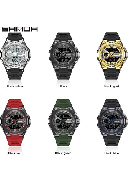 Siyah Kırmızı Sanda Moda Dijital Saat Erkekler Darbeye Dayanıklı Su Geçirmez Çift Izle LED Kronograf Çalar Saat Erkek Saati Serin Saat Erkek Saati (Yurt Dışından)