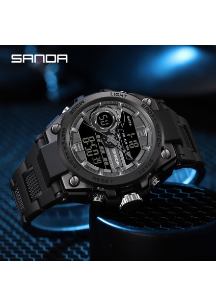 Siyah Kırmızı Sanda Moda Dijital Saat Erkekler Darbeye Dayanıklı Su Geçirmez Çift Izle LED Kronograf Çalar Saat Erkek Saati Serin Saat Erkek Saati (Yurt Dışından)