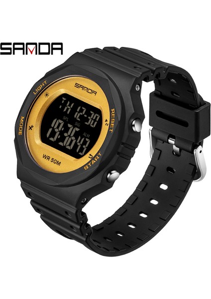 Siyah Altın Sanda Moda Marka Spor Izle Kadınlar Lüks Rahat LED Dijital Saatler Elektronik Kol Saati Darbeye Dayanıklı Su Geçirmez Saat 6069 (Yurt Dışından)