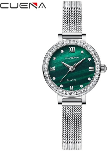 Gümüş Yeşil Cuena Üst Marka Lüks Saatler Hediye Su Geçirmez Bayanlar Elmas Kadın Bilezik Saatler Kadın Saat Relogio Feminino Часы Женские (Yurt Dışından)