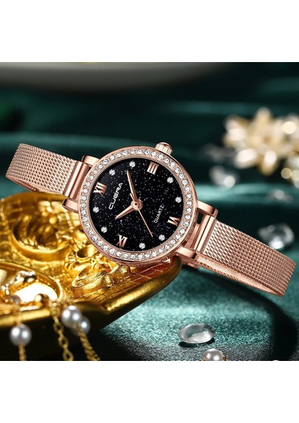 Gümüş Yeşil Cuena Üst Marka Lüks Saatler Hediye Su Geçirmez Bayanlar Elmas Kadın Bilezik Saatler Kadın Saat Relogio Feminino Часы Женские (Yurt Dışından) fırsatları