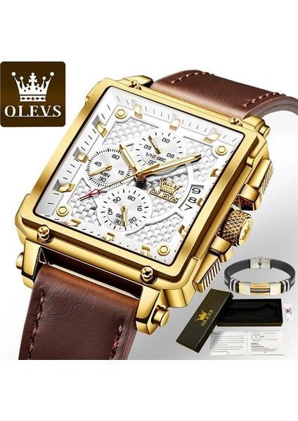 25 Altın Beyaz L 2023 Olevs Orijinal Altın Izle Erkekler Için Lüks Marka Askeri Deri Büyük Altın Chronograph Erkek Kol Saatleri Relogio Masculino (Yurt Dışından)