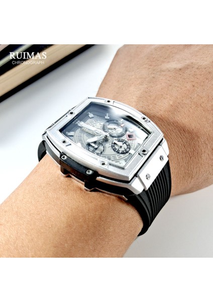 Siyah Megır Ruımas Erkekler Için Saatler Moda Askeri Spor Tonneau Chronograph Kuvars Kol Saati Tarih 24 Saat 3ATM Su Geçirmez (Yurt Dışından) fiyatları