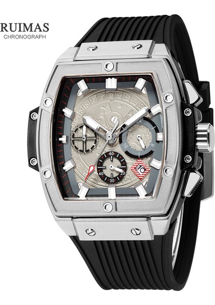 Siyah Megır Ruımas Erkekler Için Saatler Moda Askeri Spor Tonneau Chronograph Kuvars Kol Saati Tarih 24 Saat 3ATM Su Geçirmez (Yurt Dışından) fırsatları