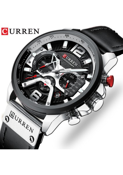 Gül Mavisi Curren Erkek Saatler Üst Marka Lüks Deri Spor Saat Erkekler Moda Chronograph Kuvars Adam Saat Su Geçirmez Relogio Masculino (Yurt Dışından)
