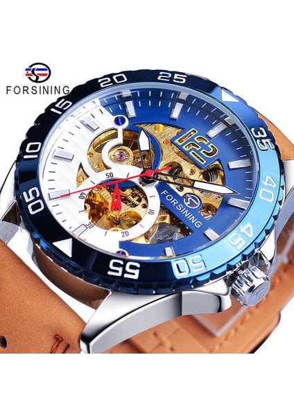 GMT1155-10 Forsining Yeni Moda Mekanik Saat Otomatik Erkekler Erkek Yarış Spor Hakiki Deri Kayış Bilek Saatler Reloj Hombre (Yurt Dışından)