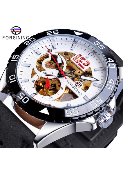 GMT1155-10 Forsining Yeni Moda Mekanik Saat Otomatik Erkekler Erkek Yarış Spor Hakiki Deri Kayış Bilek Saatler Reloj Hombre (Yurt Dışından)