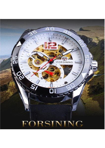 GMT1155-10 Forsining Yeni Moda Mekanik Saat Otomatik Erkekler Erkek Yarış Spor Hakiki Deri Kayış Bilek Saatler Reloj Hombre (Yurt Dışından)