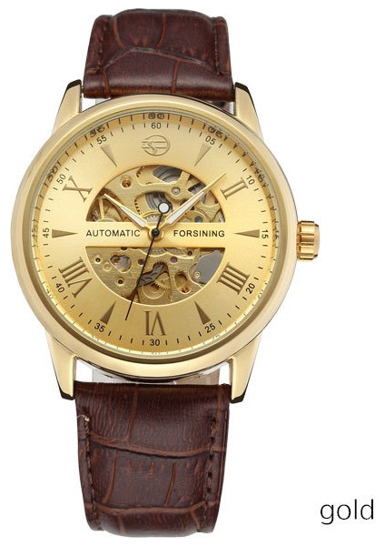 Altın Forsınıng Klasik Moda Erkek Saatler Tourbillion Altın Rengi Otomatik Mekanik Izle Erkekler Üst Marka Lüks Saat (Yurt Dışından)