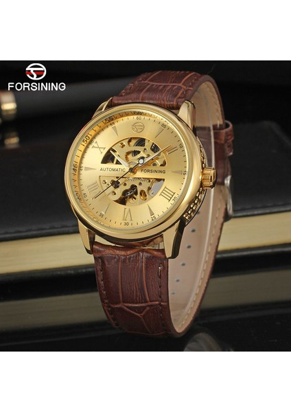Altın Forsınıng Klasik Moda Erkek Saatler Tourbillion Altın Rengi Otomatik Mekanik Izle Erkekler Üst Marka Lüks Saat (Yurt Dışından)