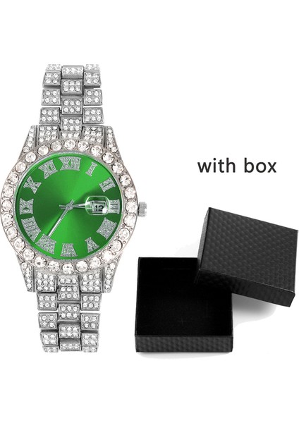 Yeşıl Tam Rhinestones Kaplamalı Buzlu Out Izle Bilezik Kadınlar Için Erkek Küba Link Zinciri Bilezik Izle Hip Hop Erkekler Izle Seti Takı (Yurt Dışından)