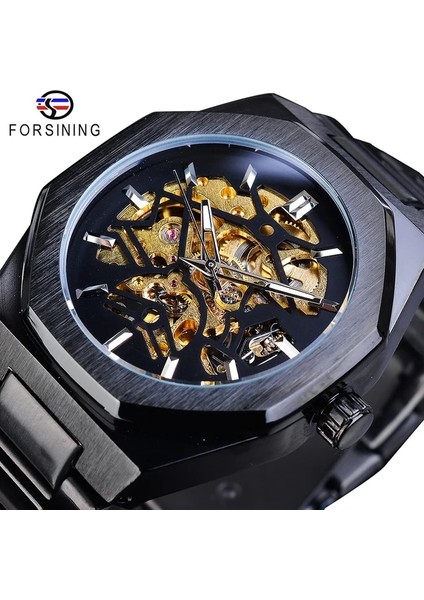 GMT1174-4 Forsining Izle Siyah Altın Iş Mekanik Saat Su Geçirmez Otomatik Izle Üst Marka Lüks Relogio Masculino (Yurt Dışından)