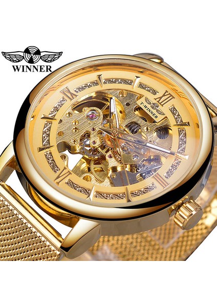 GMT1130-5 Kazanan Moda Gümüş Mekanik Saat Otomatik Erkek Örgü Bant Steampunk Şeffaf Paslanmaz Çelik Spor Kol Saati (Yurt Dışından)