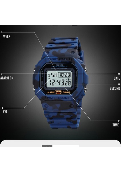 Mavi Reloj Hombre Skmei Marka LED Izle Erkekler Spor Saatler Dijital Askeri Saat 50 M Su Geçirmez Açık Elbise Kol Saatleri (Yurt Dışından)