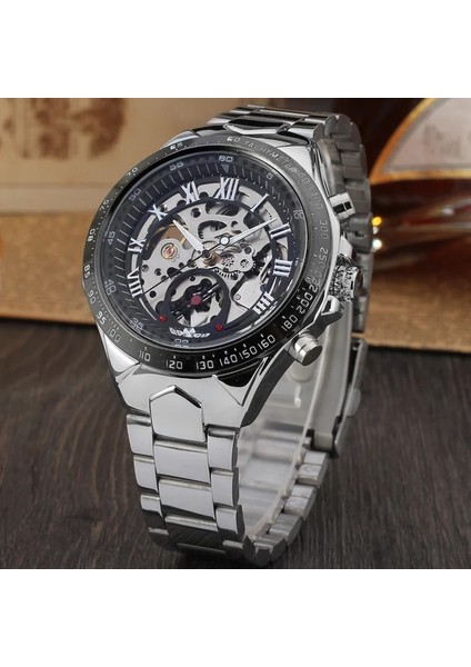 Beyaz Siyah Kazanan Lüks Marka Erkekler Mekanik Kol Saati Paslanmaz Çelik Otomatik Iş Klasik Erkek Izle Saat Reloj Hombre (Yurt Dışından) fiyatları