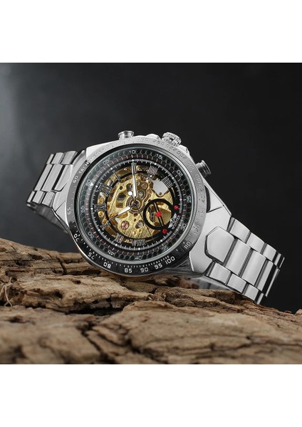 Beyaz Siyah Kazanan Lüks Marka Erkekler Mekanik Kol Saati Paslanmaz Çelik Otomatik Iş Klasik Erkek Izle Saat Reloj Hombre (Yurt Dışından) modelleri