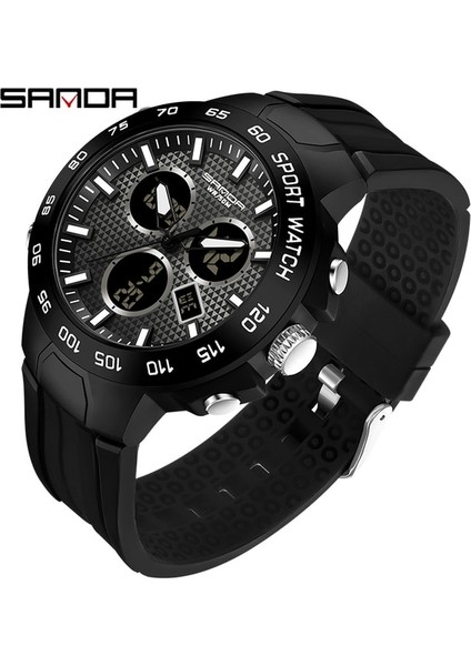 Siyah Sanda Üst Marka Lüks Erkek Saatler Spor Askeri Quartz Saat Erkekler Için LED Dijital Saat Çift Ekran Su Geçirmez Saat Relogio (Yurt Dışından)