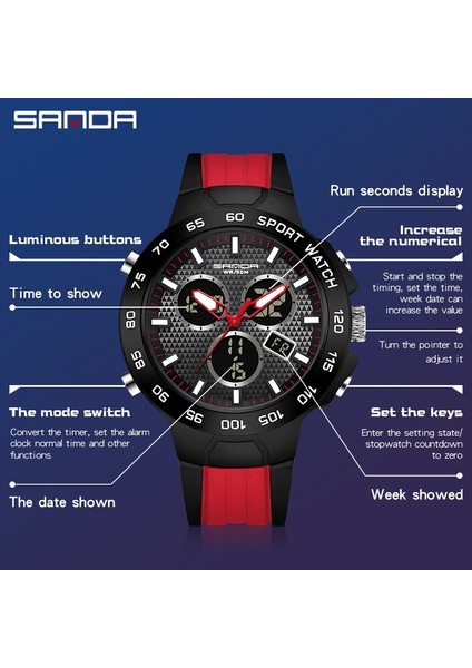 Siyah Sanda Üst Marka Lüks Erkek Saatler Spor Askeri Quartz Saat Erkekler Için LED Dijital Saat Çift Ekran Su Geçirmez Saat Relogio (Yurt Dışından)