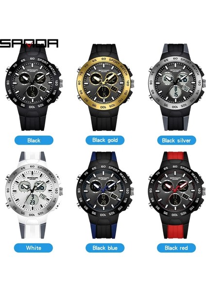 Siyah Sanda Üst Marka Lüks Erkek Saatler Spor Askeri Quartz Saat Erkekler Için LED Dijital Saat Çift Ekran Su Geçirmez Saat Relogio (Yurt Dışından)