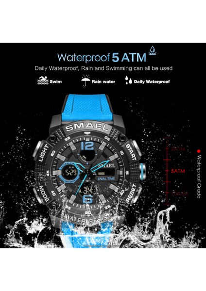 Kara Kutu Smael Dijital Saatler Erkekler Çift Zaman Göstergesi Quartz Saat Askeri Spor Otomatik Tarih Kol Saati 50 M Su Geçirmez Relogio Часы Reloj (Yurt Dışından)