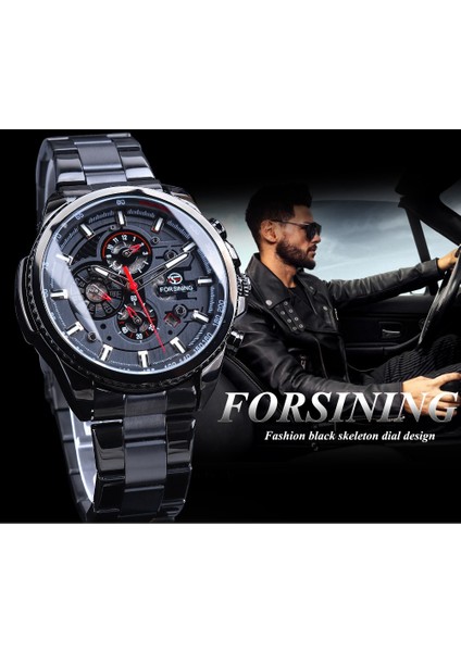 GMT1137-5 Forsining Üç Kadranlı Takvim Paslanmaz Çelik Erkek Mekanik Otomatik Bilek Saatler Üst Marka Lüks Askeri Spor Erkek Saat (Yurt Dışından)